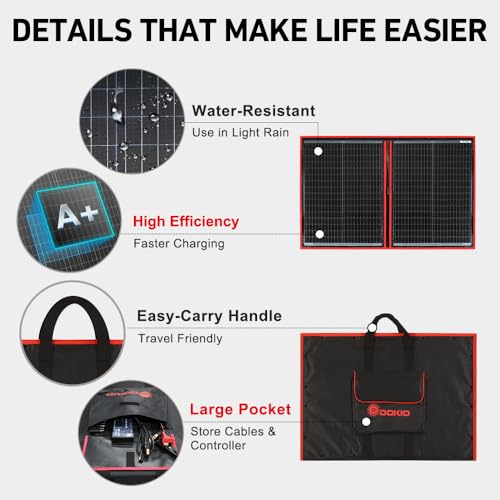 DOKIO Portable Foldable Solar Panel Kit, Compact Design with Standalone Controller and USB, Monocrystalline Charger for Batteries, Power Stations, RV Camping Emergency Use Emergency Use