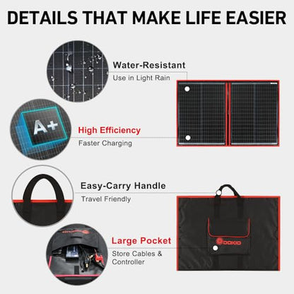 DOKIO Portable Foldable Solar Panel Kit, Compact Design with Standalone Controller and USB, Monocrystalline Charger for Batteries, Power Stations, RV Camping Emergency Use Emergency Use