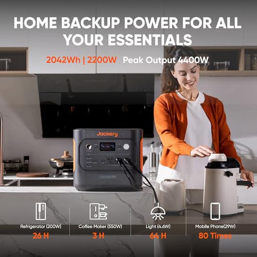 Jackery Explorer 2000 v2 Portable Power Station, 2042Wh LiFePO4 Home Backup Battery, 2200W Solar Generator