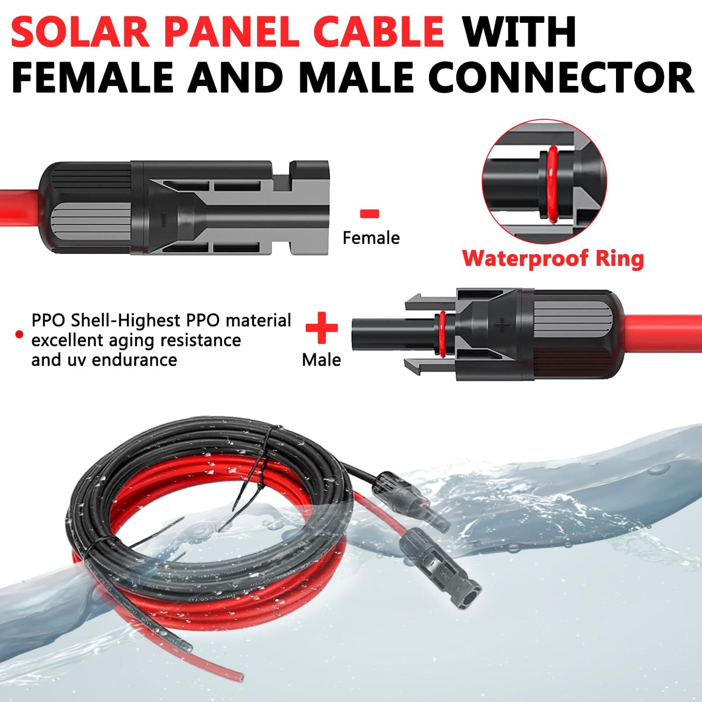 Solar Extension Cable with Waterproof Connectors for RV PV Systems