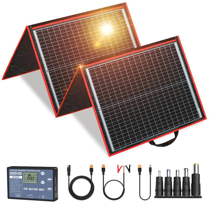 DOKIO Portable Foldable Solar Panel Kit, Compact Design with Standalone Controller and USB, Monocrystalline Charger for Batteries, Power Stations, RV Camping Emergency Use Emergency Use