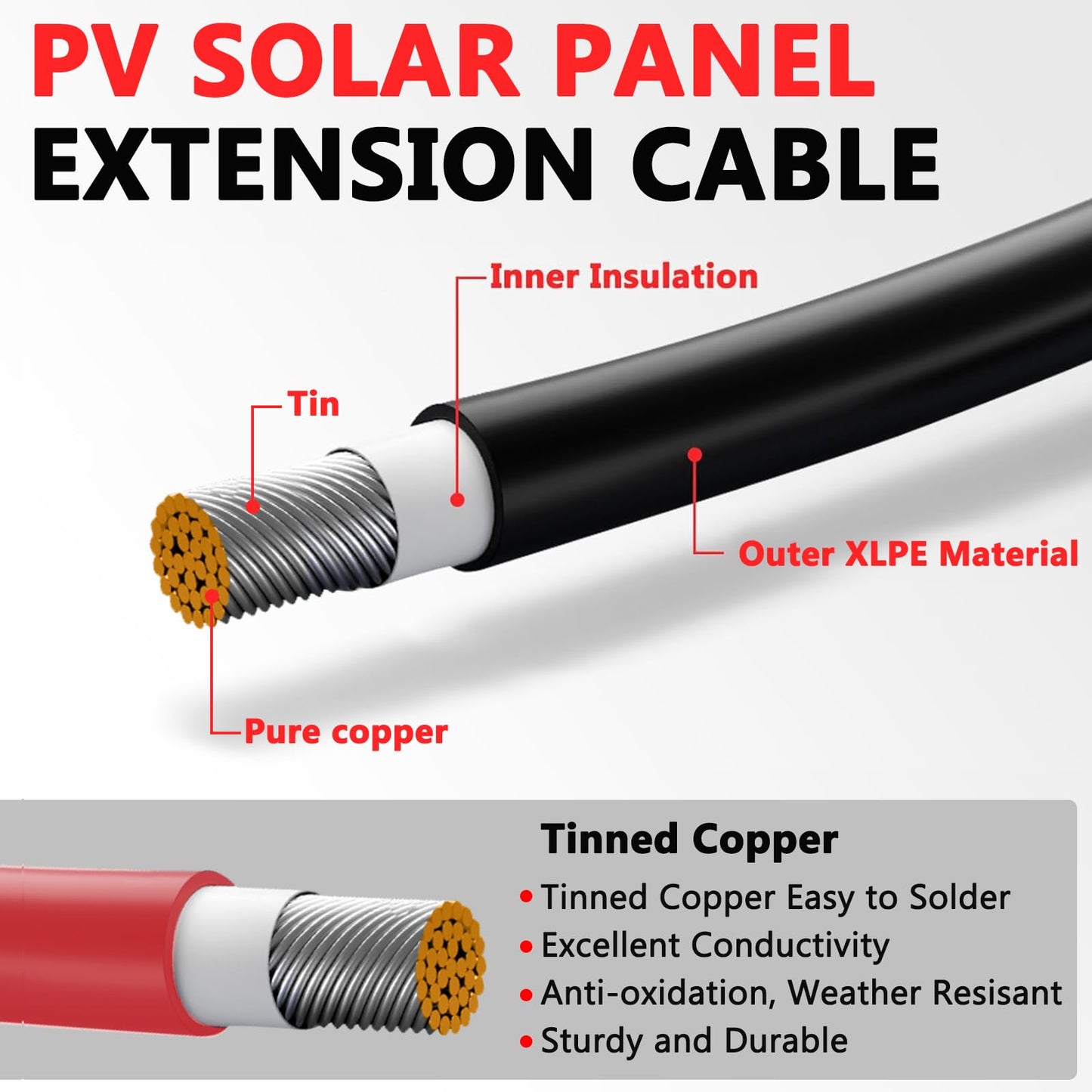 Solar Extension Cable with Waterproof Connectors for RV PV Systems