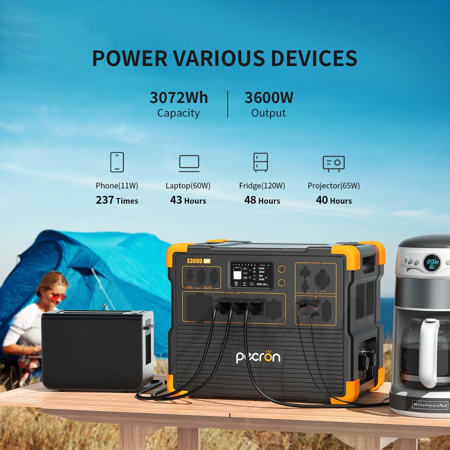 E3600LFP 3072Wh 3600W LiFePO4 Power Station