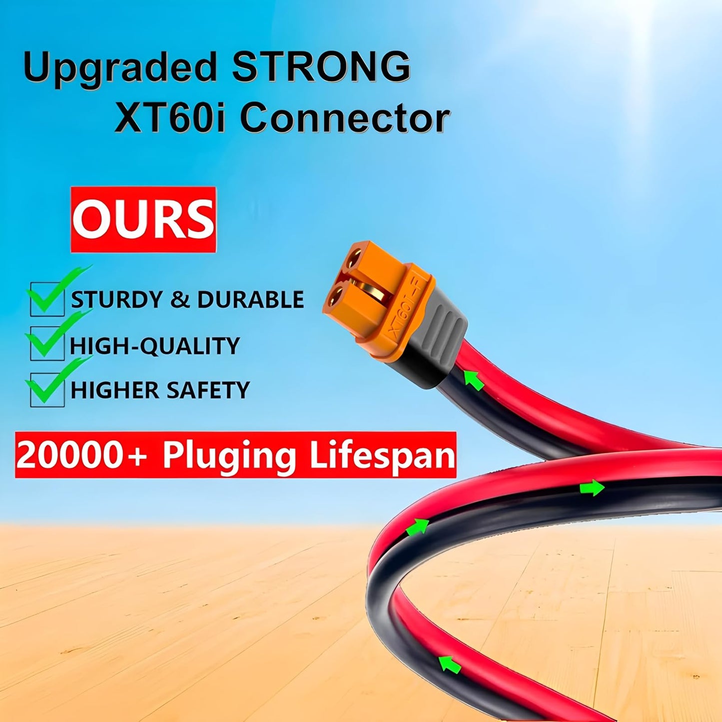 12AWG XT60i Solar Charge Extension Cable 25FT for Portable Power Station