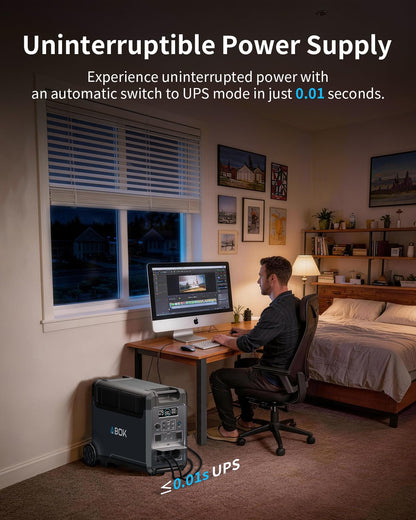 ABOK Ark3600 Portable Power Station, 3840Wh LiFePO4 Battery, Expandable to 11520Wh, 3H Fast Charge, 15 Outlets, UPS 10ms, 3600W Solar Generator for Home Backup, Camping, RV, Emergencies