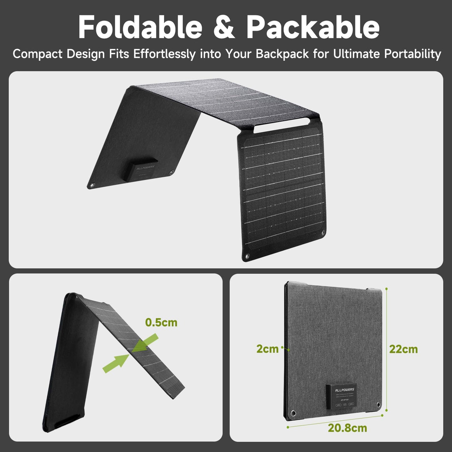 ALLPOWERS Foldable Portable Solar Panel Charger High Efficiency