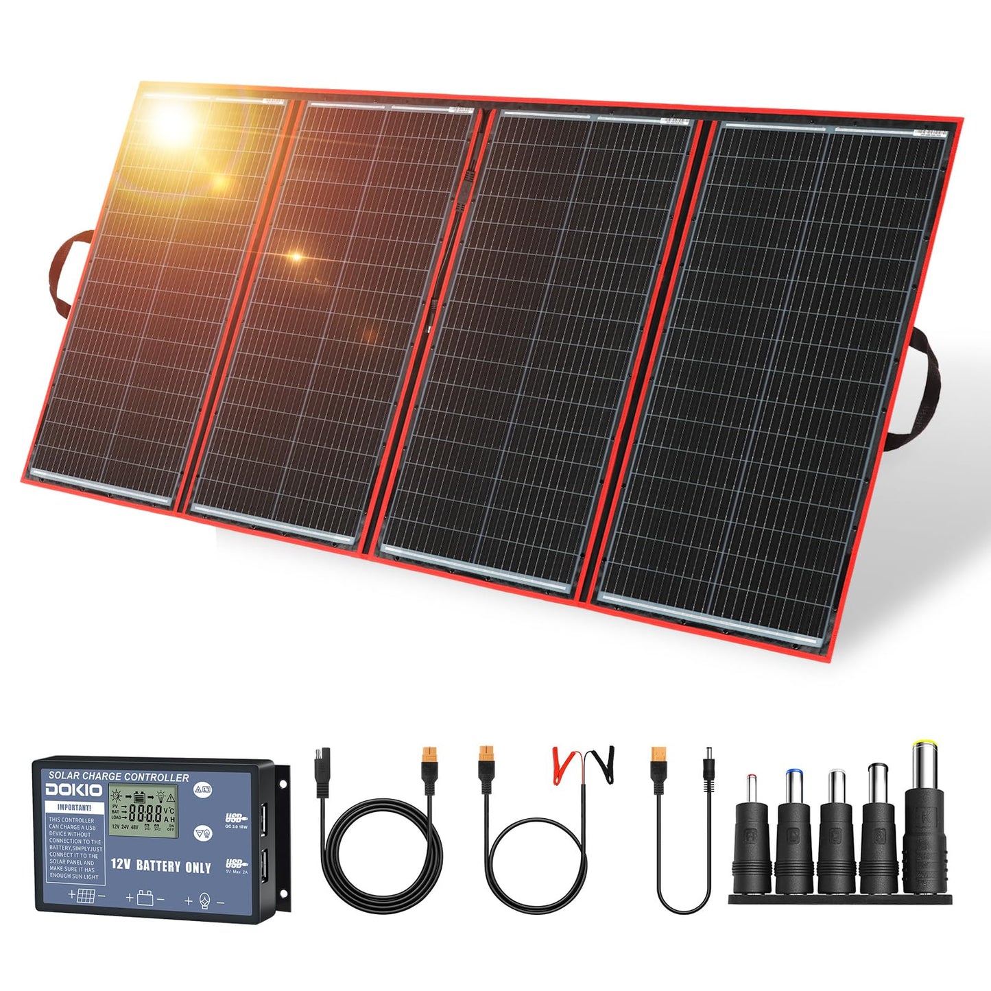 DOKIO Portable Foldable Solar Panel Kit, Compact Design with Standalone Controller and USB, Monocrystalline Charger for Batteries, Power Stations, RV Camping Emergency Use Emergency Use