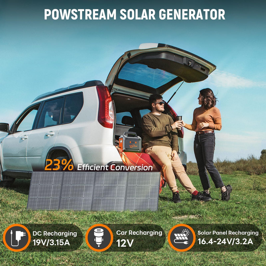 POWSTREAM Solar Generator with Panel Included Portable Power Station with AC Outlet for Outdoor Camping Adventure Home Backup Emergency ALL SE2