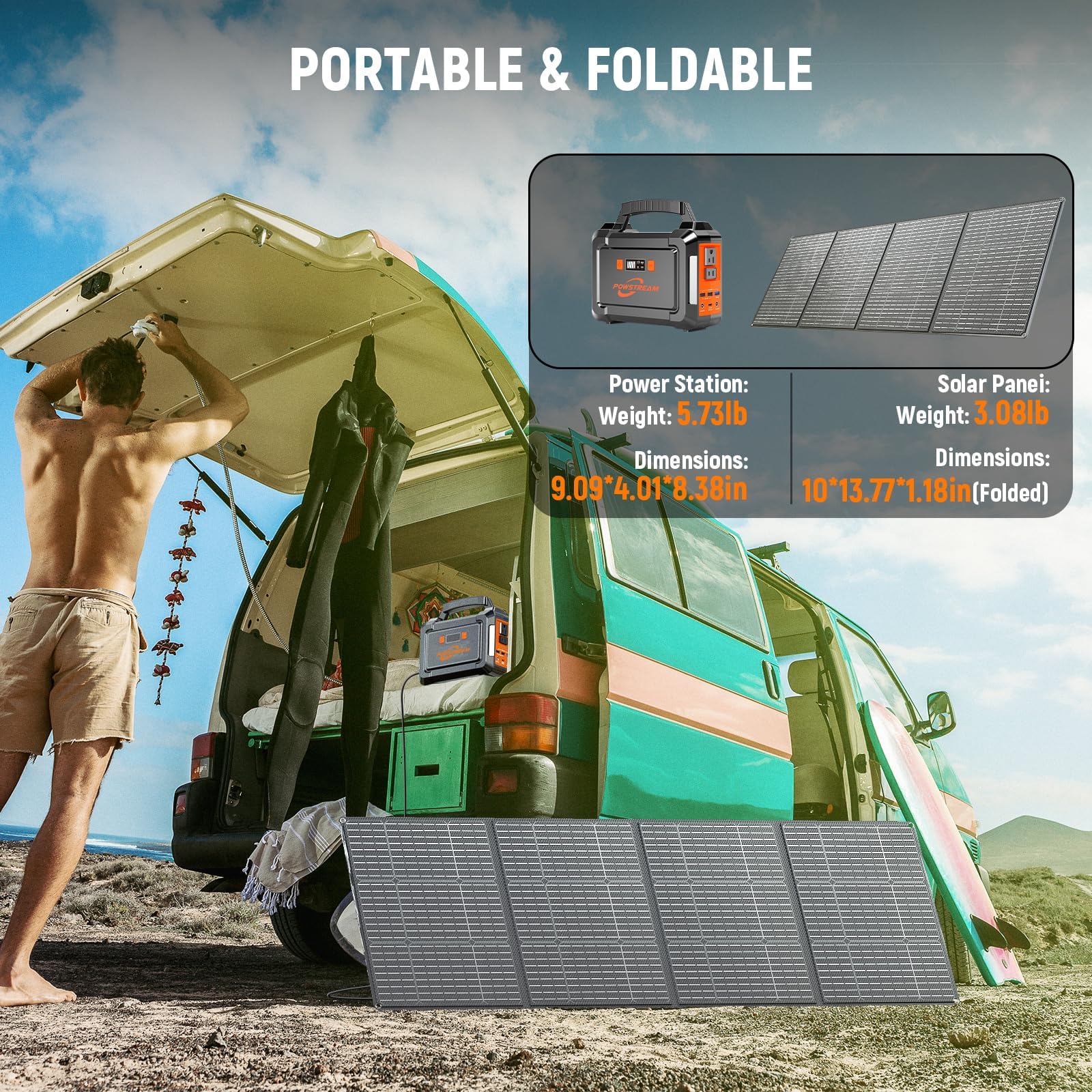 POWSTREAM Solar Generator with Panel Included Portable Power Station with AC Outlet for Outdoor Camping Adventure Home Backup Emergency ALL SE2