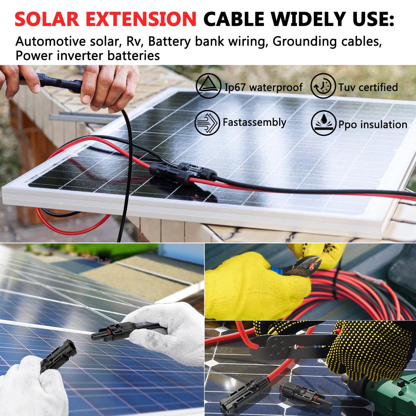 Solar Extension Cable with Waterproof Connectors for RV PV Systems