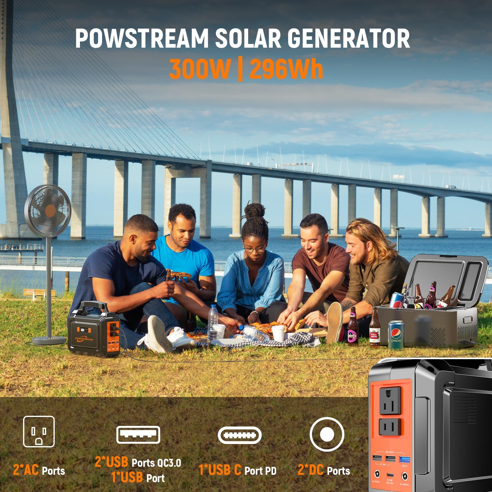 POWSTREAM Solar Generator with Panel Included Portable Power Station with AC Outlet for Outdoor Camping Adventure Home Backup Emergency ALL SE2