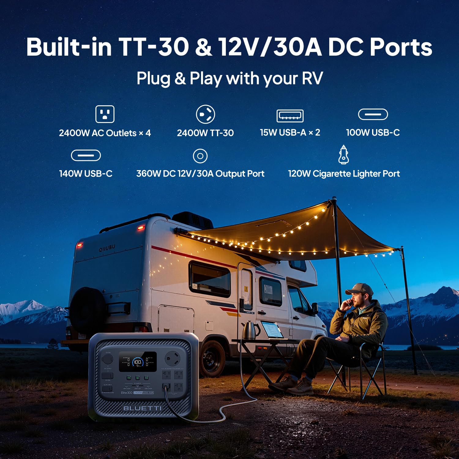 BLUETTI Elite 300 Portable Power Station (2026 New), 3014.4Wh LiFePO4 Battery Backup w/ 2400W AC Outlets (4800W Surge)