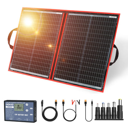 DOKIO Portable Foldable Solar Panel Kit, Compact Design with Standalone Controller and USB, Monocrystalline Charger for Batteries, Power Stations, RV Camping Emergency Use Emergency Use