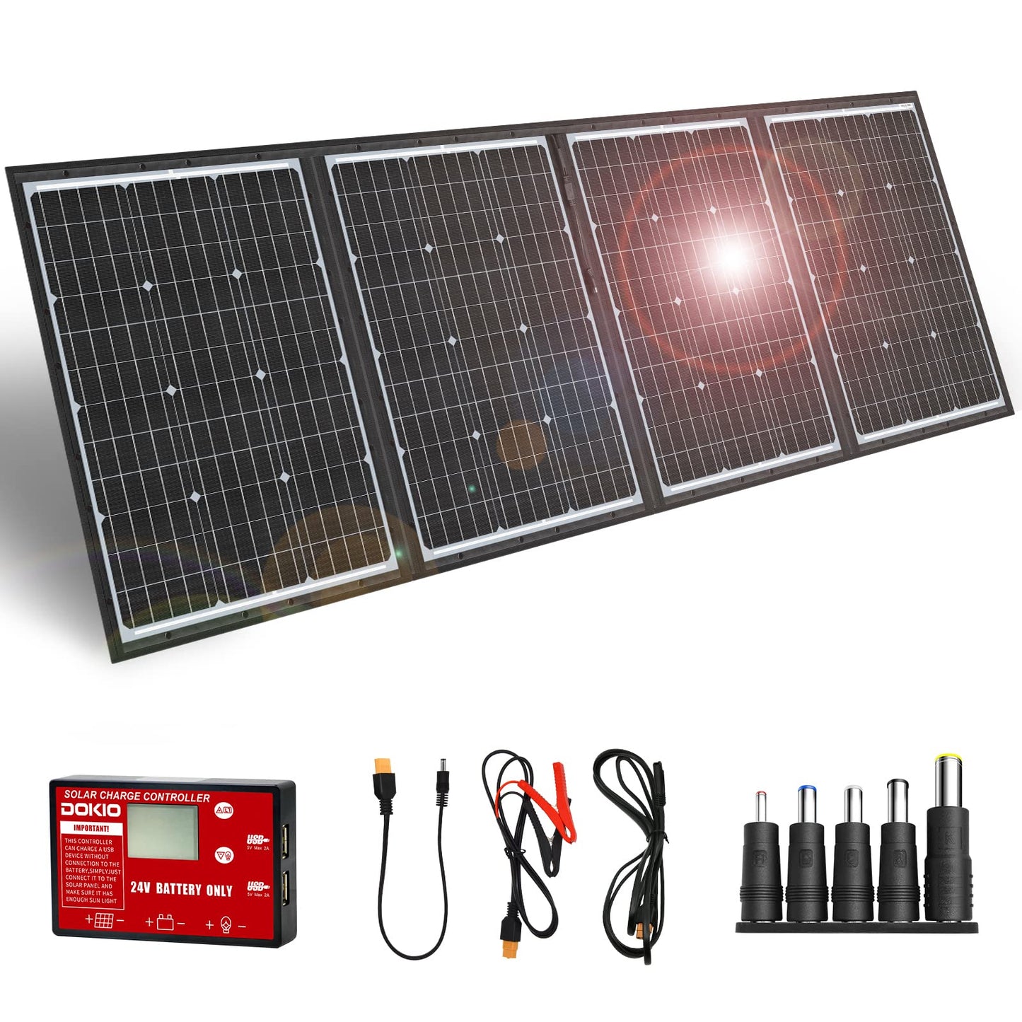 DOKIO Portable Foldable Solar Panel Kit, Compact Design with Standalone Controller and USB, Monocrystalline Charger for Batteries, Power Stations, RV Camping Emergency Use Emergency Use