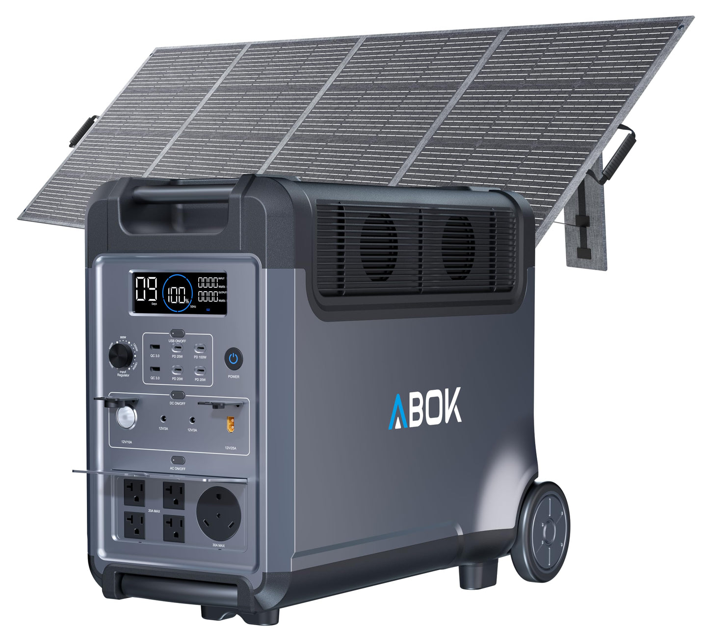 ABOK Ark3600 Portable Power Station, 3840Wh LiFePO4 Battery, Expandable to 11520Wh, 3H Fast Charge, 15 Outlets, UPS 10ms, 3600W Solar Generator for Home Backup, Camping, RV, Emergencies